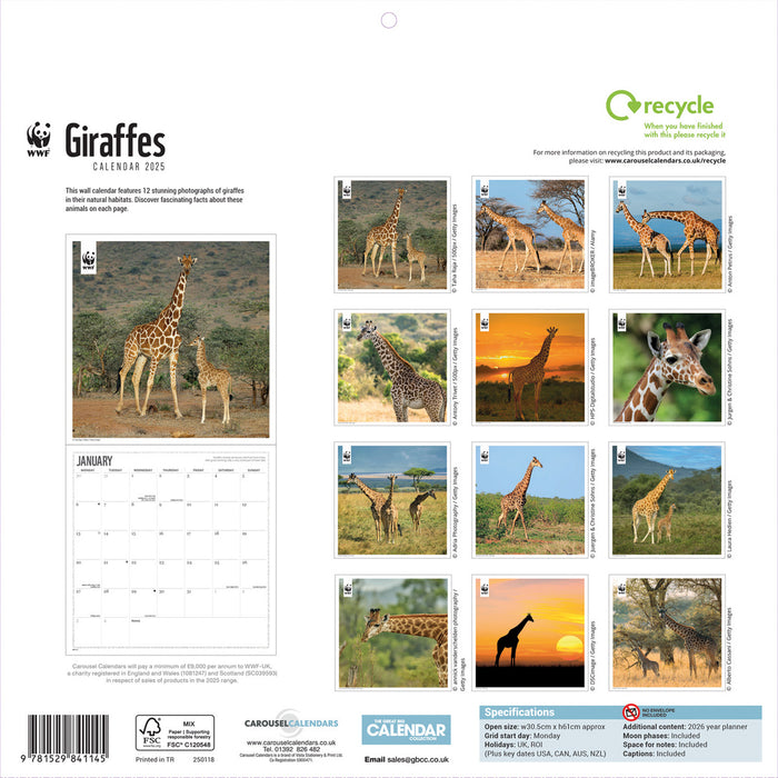 2025 WWF Giraffes Wall Calendar