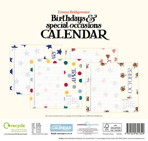 Emma Bridgewater Birthday Candles Perpetual Square Wall Calendar
