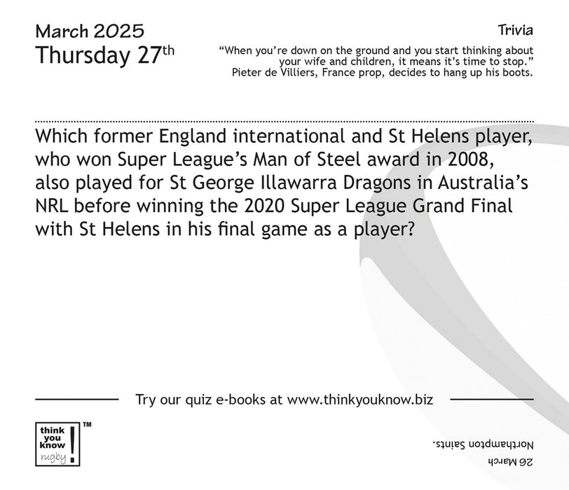 2025 Think You Know Rugby Page-A-Day Calendar