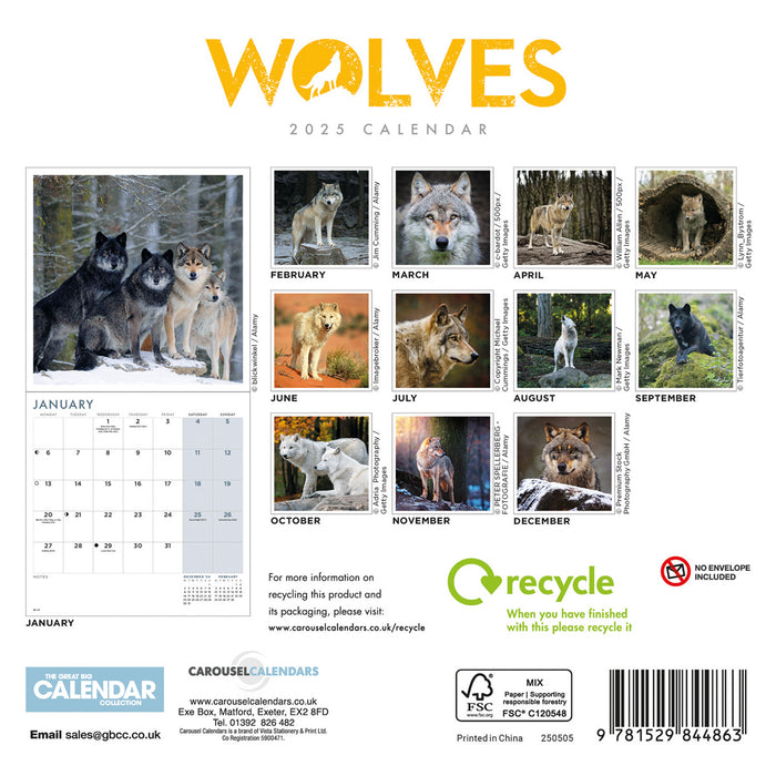 2025 Wolves Mini Wall Calendar