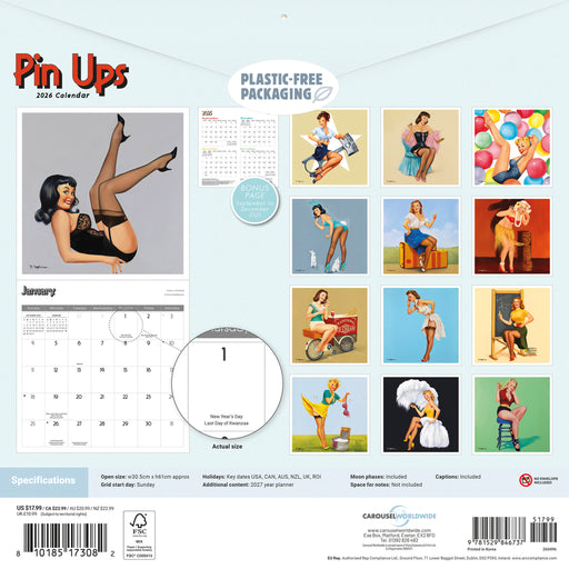 Pin Ups 2026 Square Wall Calendar