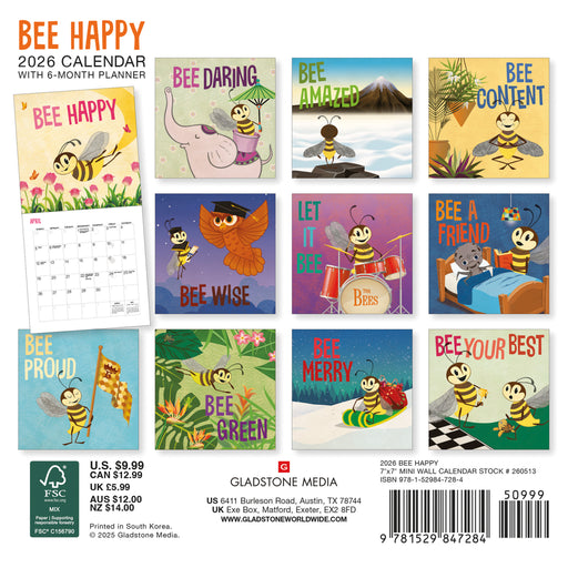 Bee Happy 2026 Mini Wall Calendar