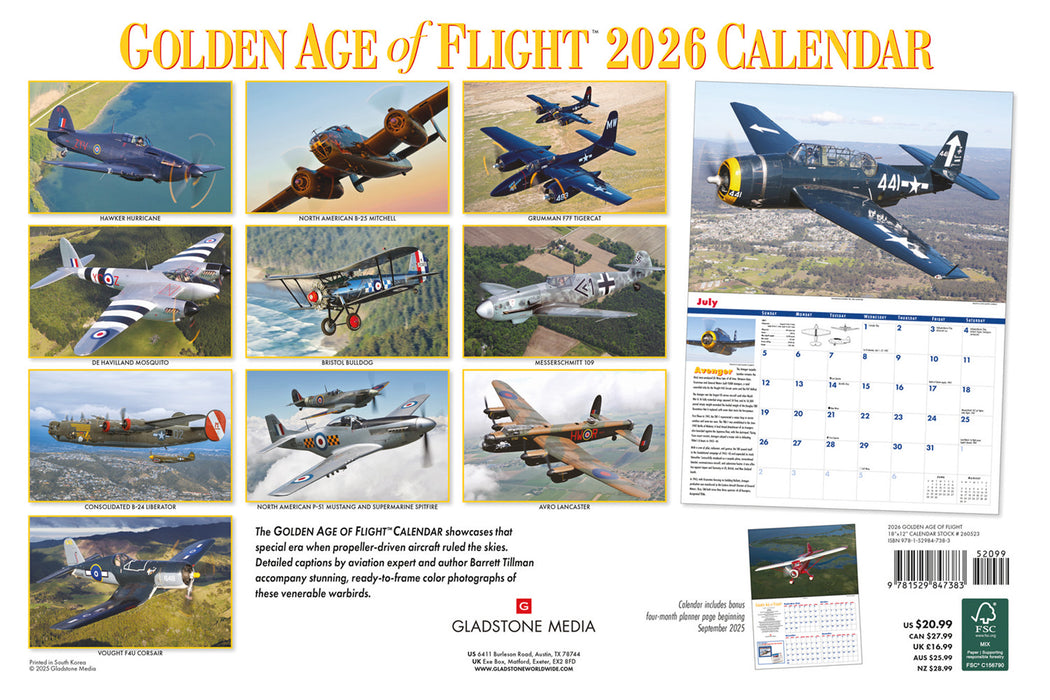 Golden Age of Flight 2026 Large Wall Calendar