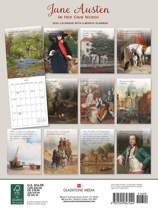 Jane Austen 2026 A4 Wall Calendar