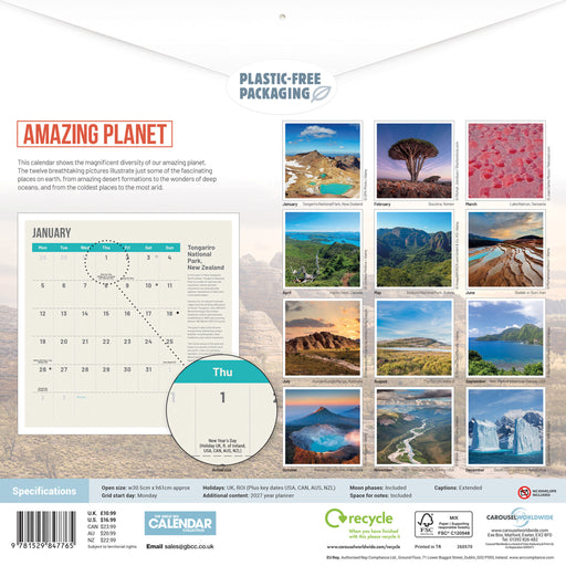 Amazing Planet 2026 Square Wall Calendar