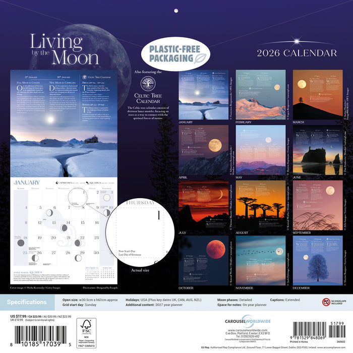 Living By The Moon 2026 Square Wall Calendar
