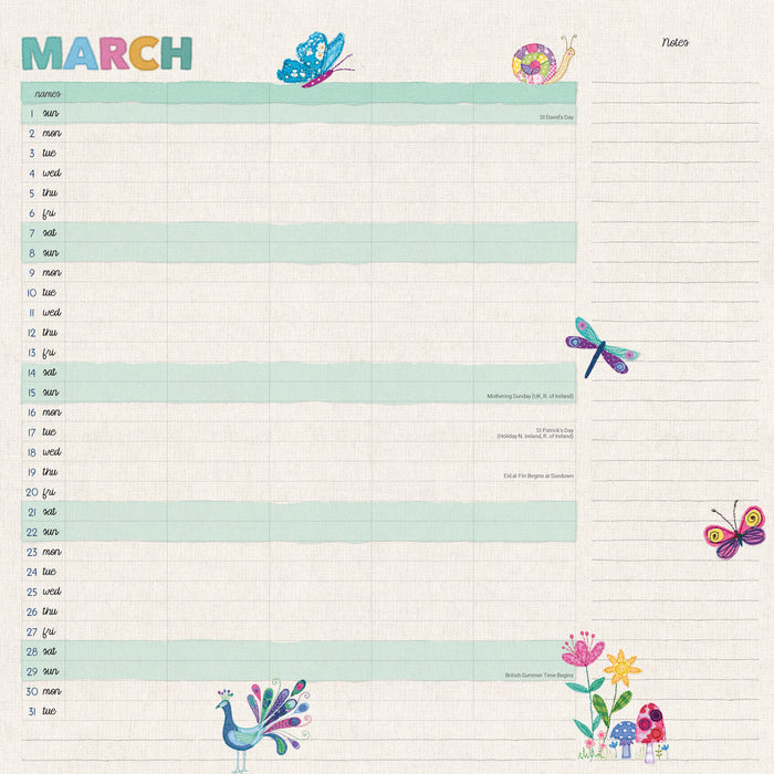 Mums Fabric Household 2026 Square Wall Calendar