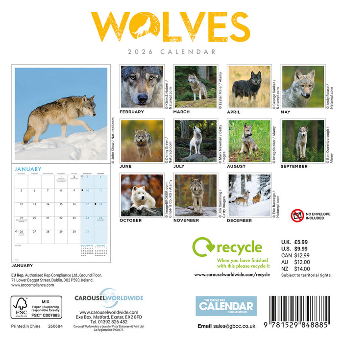 Wolves 2026 Mini Wall Calendar