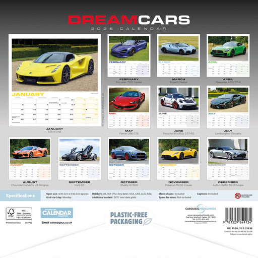 Dream Cars  2026 Square Wall Calendar