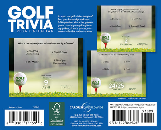 Golf Trivia 2026 Page-A-Day Calendar