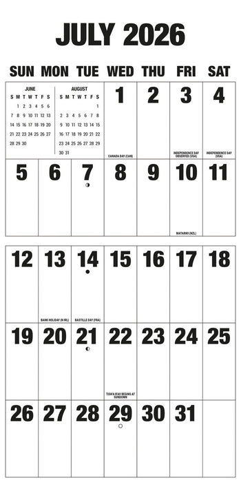 Big Letters Big Numbers 2026 Square Wall Calendar