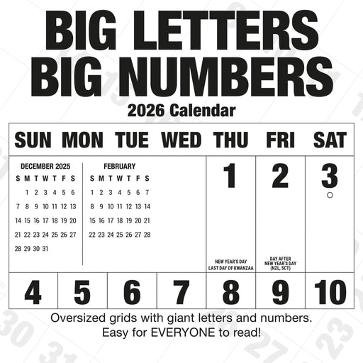 Big Letters Big Numbers 2026 Square Wall Calendar