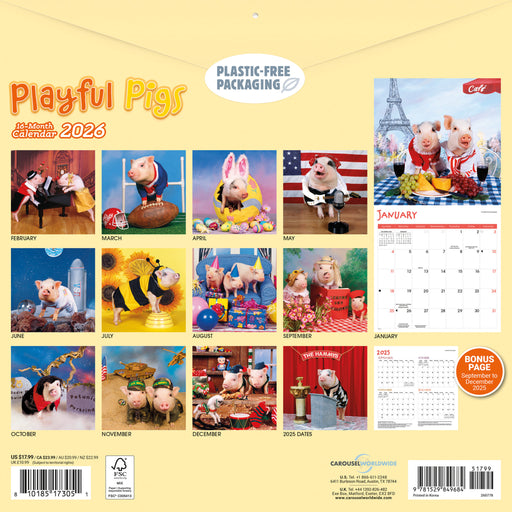 Pigs Playful 2026 Square Wall Calendar