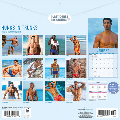 Hunks in Trunks 2026 Square Wall Calendar
