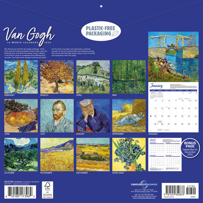 Van Gogh 2026 Square Wall Calendar