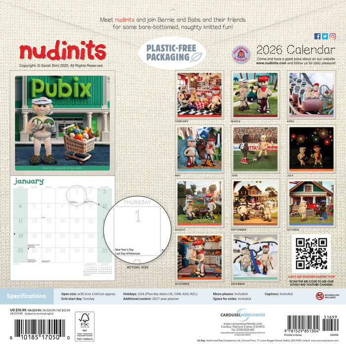 Nudinits 2026 Square Wall Calendar