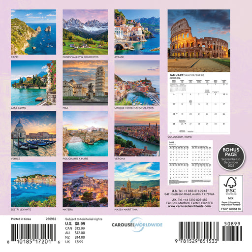 Italy 2026 Mini Wall Calendar