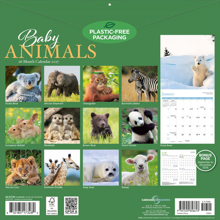 Baby Animals 2027 Square Wall Calendar
