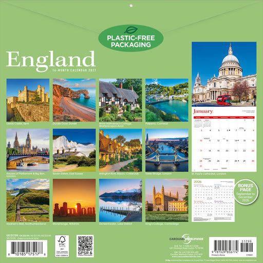 England 2027 Square Wall Calendar