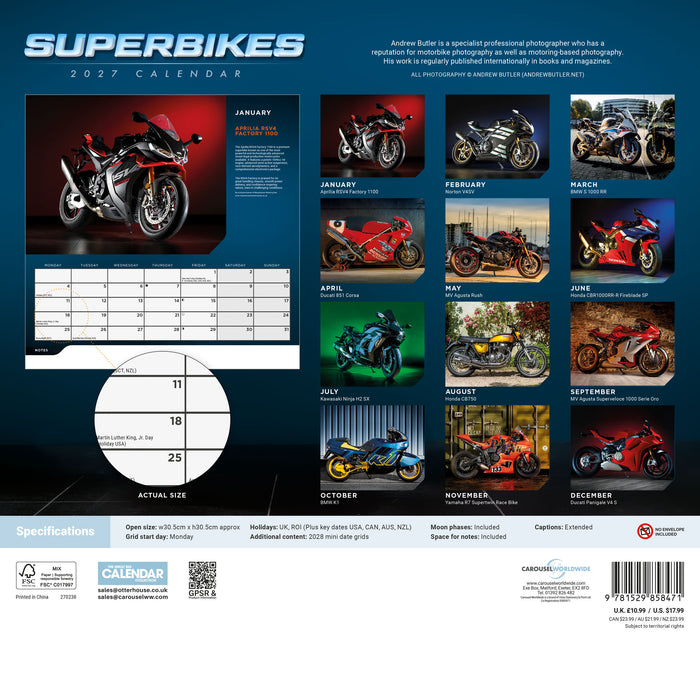 Superbikes Wiro 2027 Square Wall Calendar