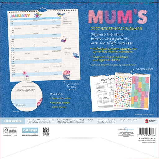 Mums Fabric Household 2027 Square Wall Calendar