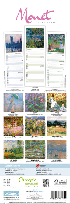 Monet Claude 2027 Slimline Wall Calendar