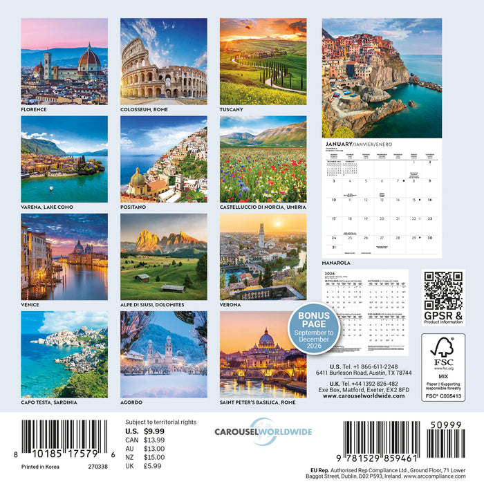 Italy 2027 Mini Wall Calendar