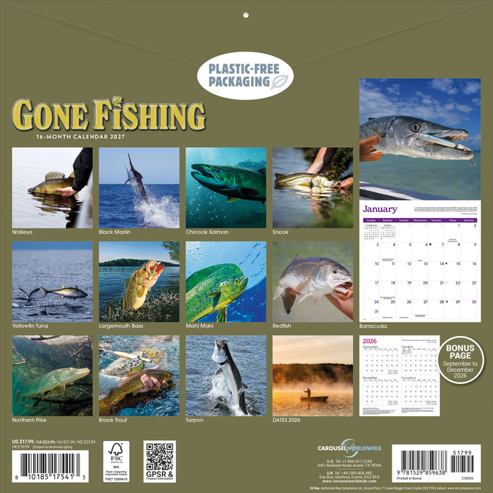 Gone Fishing 2027 Square Wall Calendar