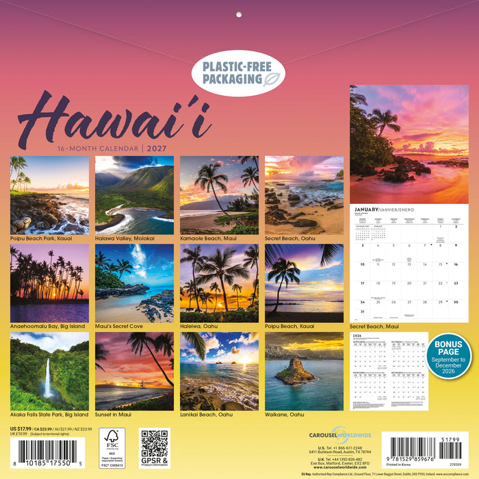 Hawaii 2027 Square Wall Calendar