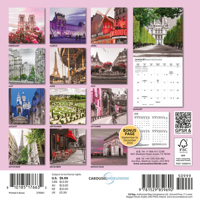 Paris Lux 2027 Mini Wall Calendar