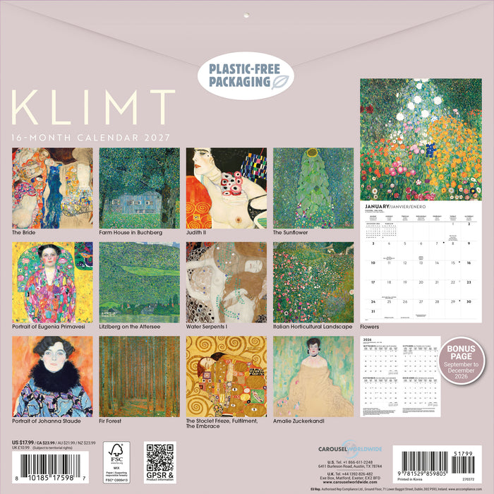 Klimt 2027 Square Wall Calendar