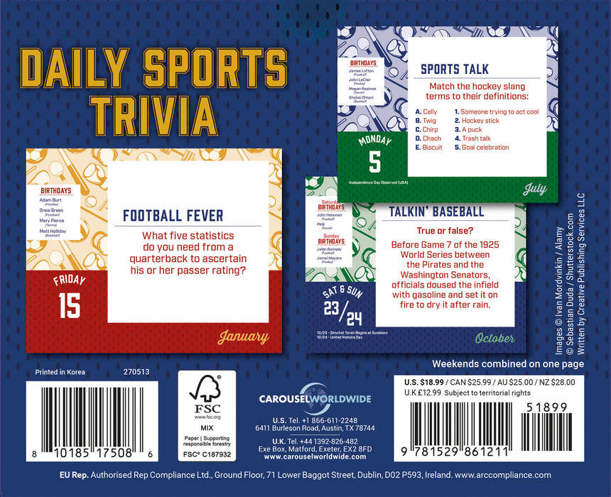 Daily Sports Trivia 2027 Page-A-Day Calendar