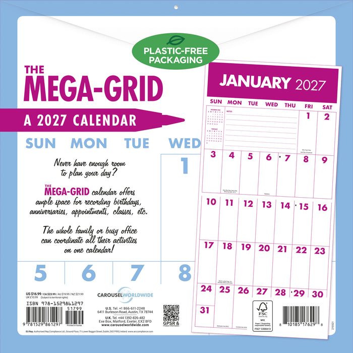 Mega Grid 2027 Square Wall Calendar