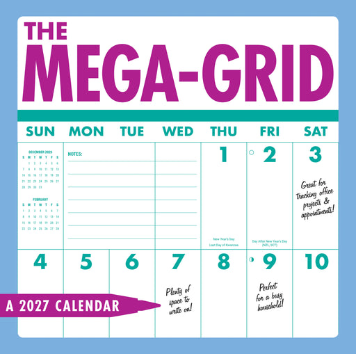 Mega Grid 2027 Square Wall Calendar