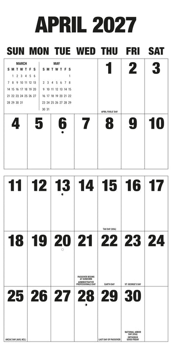 Big Letters Big Numbers 2027 Square Wall Calendar
