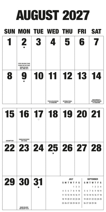Big Letters Big Numbers 2027 Square Wall Calendar