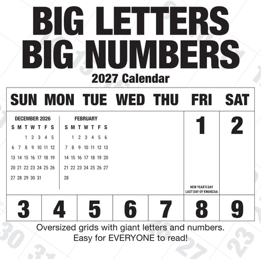 Big Letters Big Numbers 2027 Square Wall Calendar