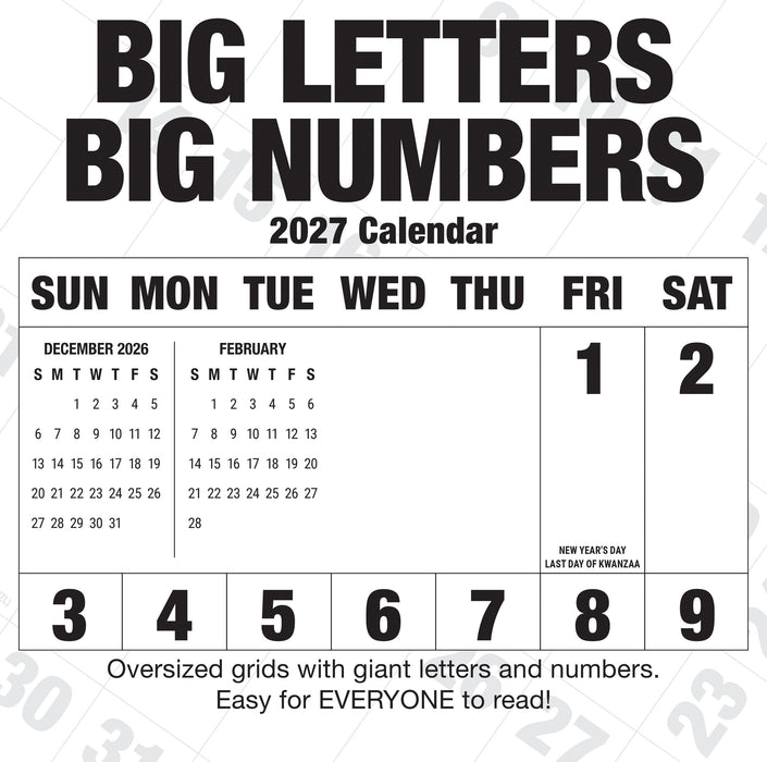 Big Letters Big Numbers 2027 Square Wall Calendar