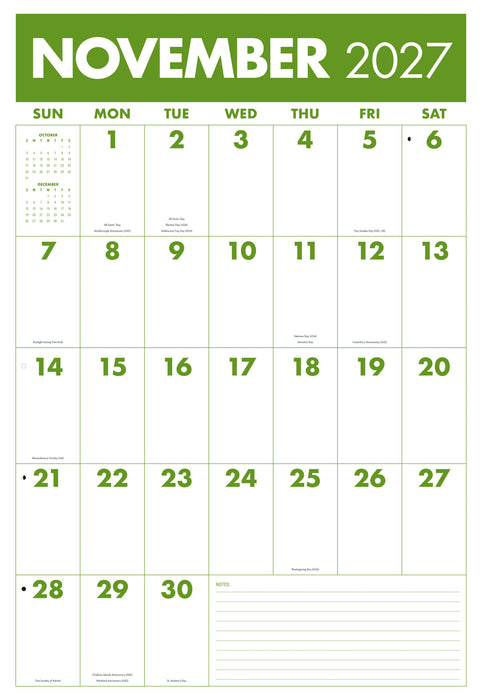 Monster Grid 2027 Large Wall Calendar