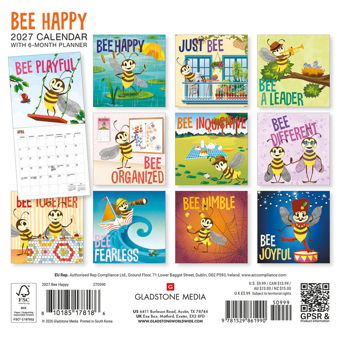 Bee Happy 2027 Mini Wall Calendar