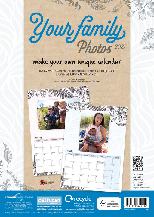 Your Family Photos 2027 A4 Wall Calendar