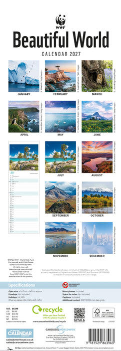 WWF Beautiful World 2027 Slimline Wall Calendar