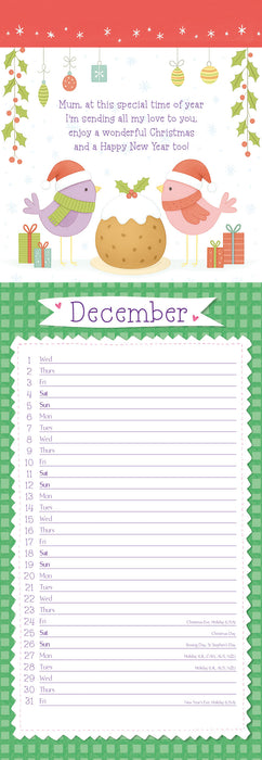 To My Mum Heartwarmers 2027 Slimline Wall Calendar