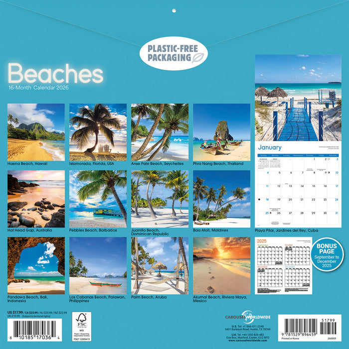 Beaches 2026 Square Wall Calendar