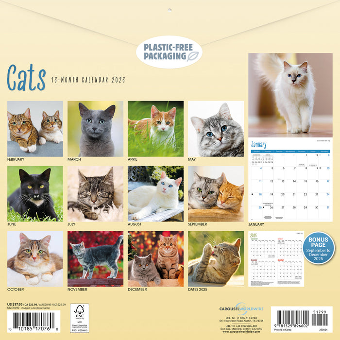 Cats 2026 Square Wall Calendar