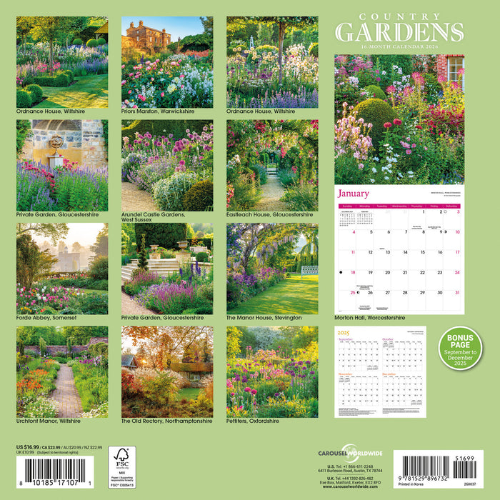 Country Gardens 2026 Square Wall Calendar