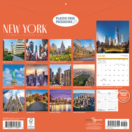 New York 2026 Square Wall Calendar