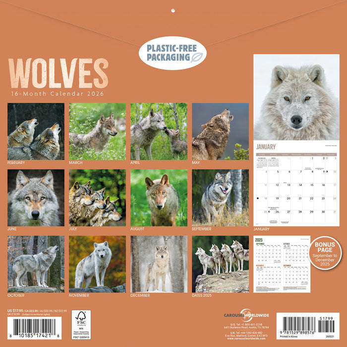 Wolves 2026 Square Wall Calendar