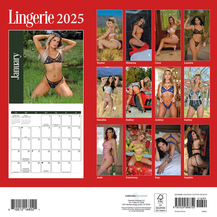 2025 Lingerie Wall Calendar