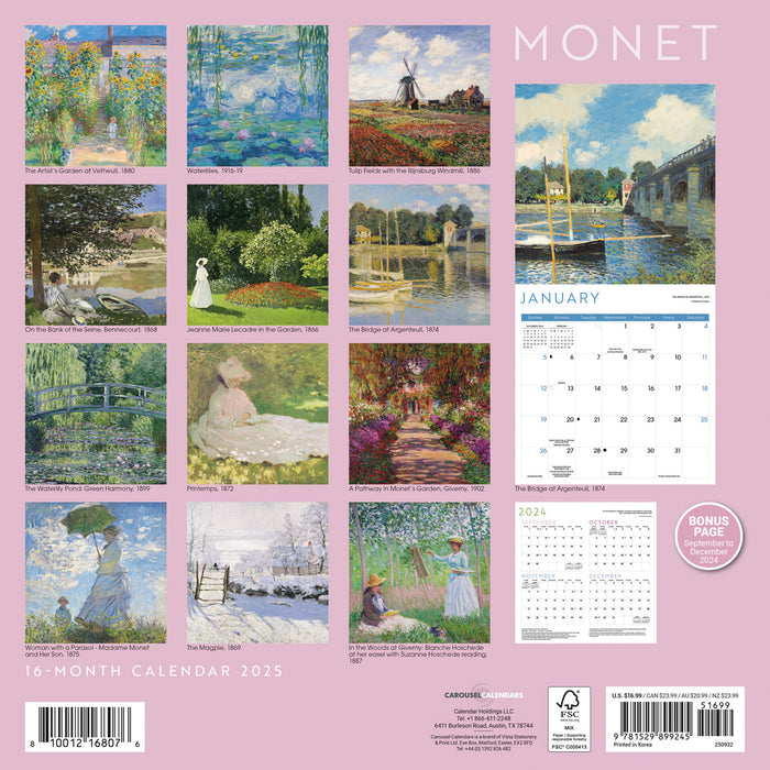 2025 Monet Wall Calendar